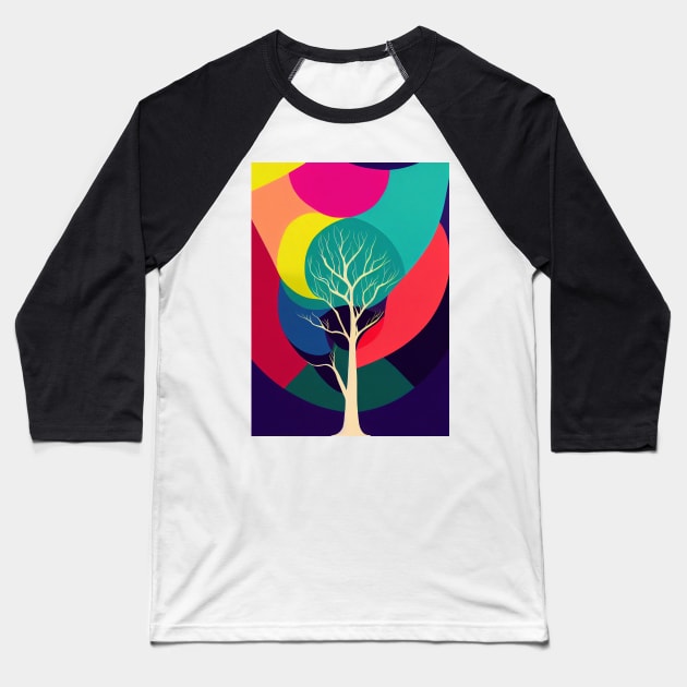 Vibrant Colored Whimsical Minimalist Lonely Tree - Abstract Minimalist Bright Colorful Nature Poster Art of a Leafless Branches Baseball T-Shirt by JensenArtCo